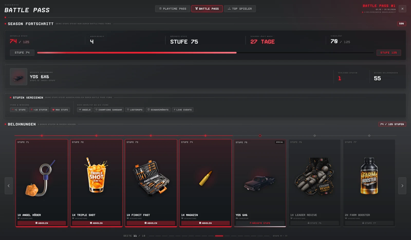 Battle Pass mit 125 Stufen