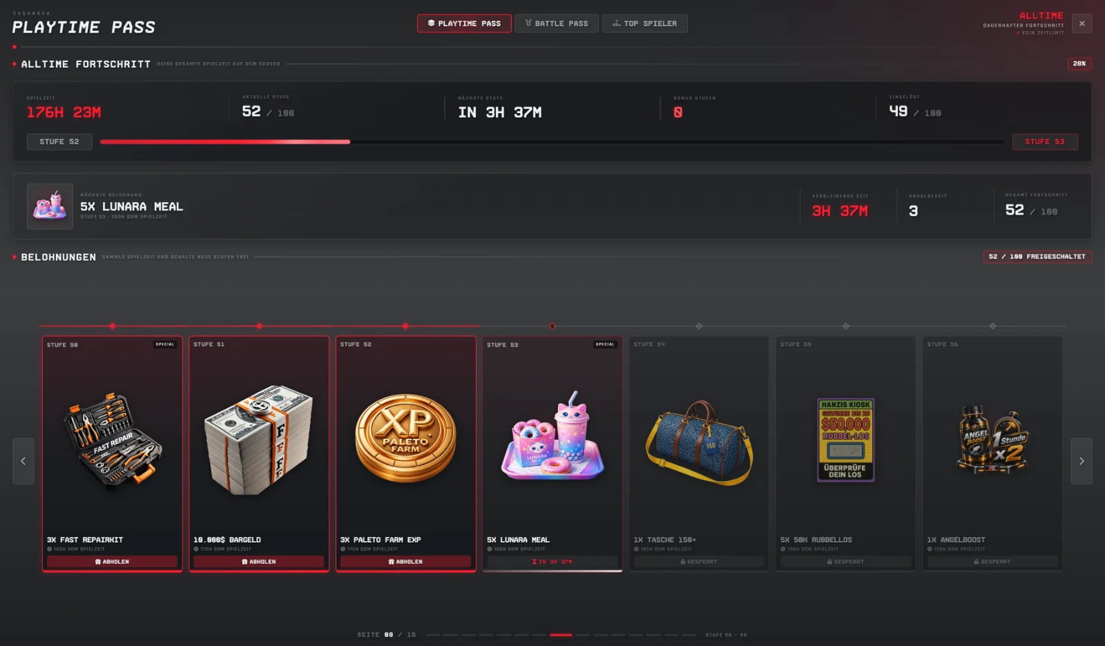 Playtime Pass mit 100 Stufen
